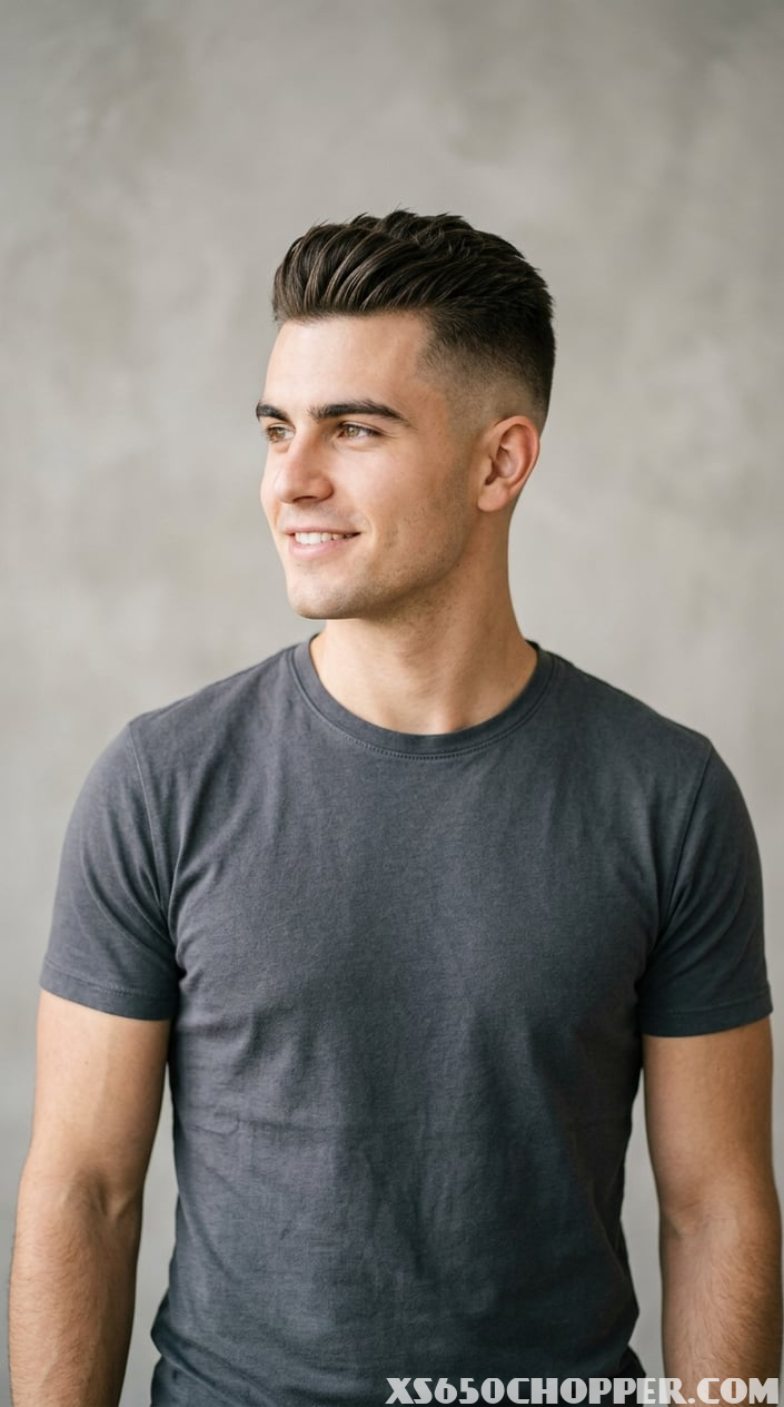 A young man with a short haircut looking slightly to the side against a plain background.
