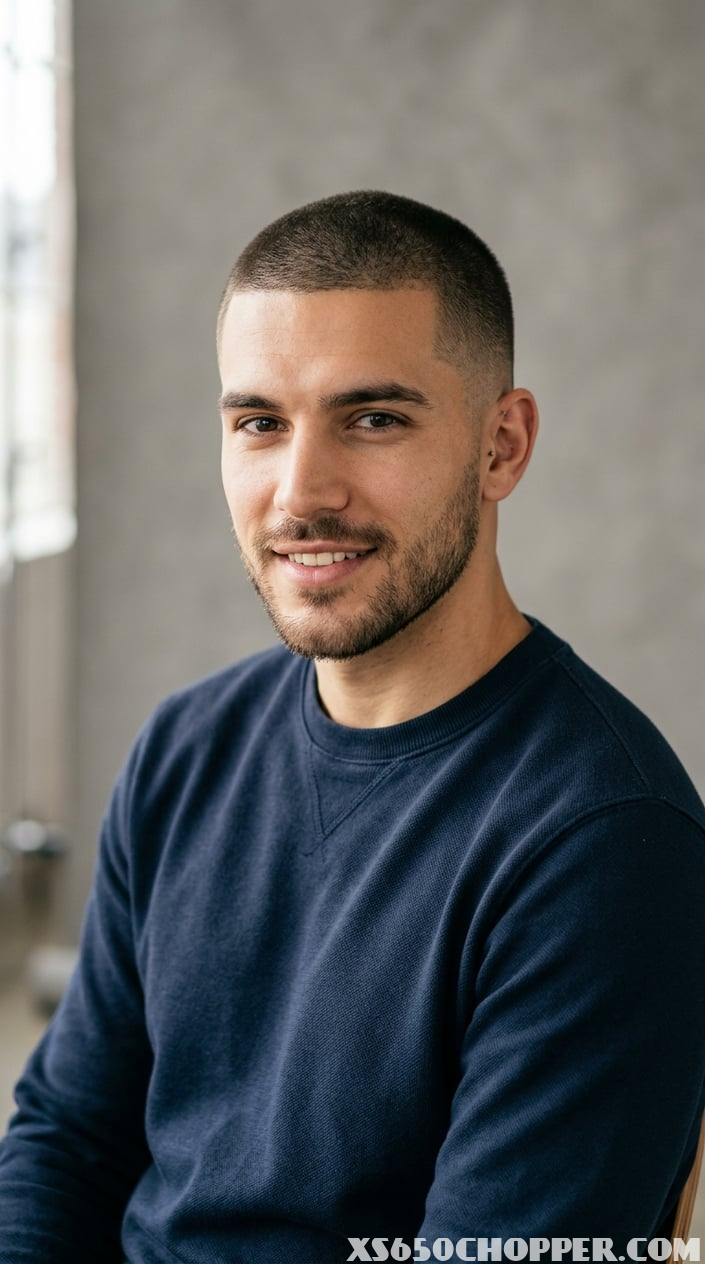 A young man with short hair and a neatly groomed beard looking confidently at the camera against a plain background.