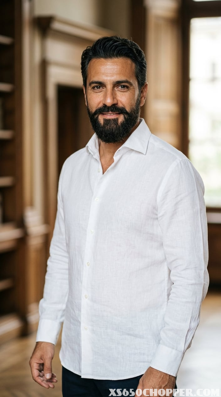 Portrait of a middle-aged man with dark hair and a full beard, wearing a white shirt, looking confidently at the camera against a neutral background.