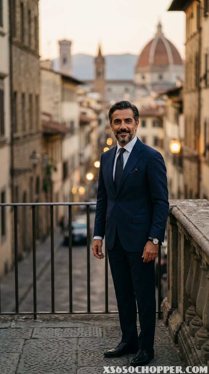 A middle-aged man with a neatly groomed beard and disconnected mustache dressed in a suit standing outdoors with a blurred city background.