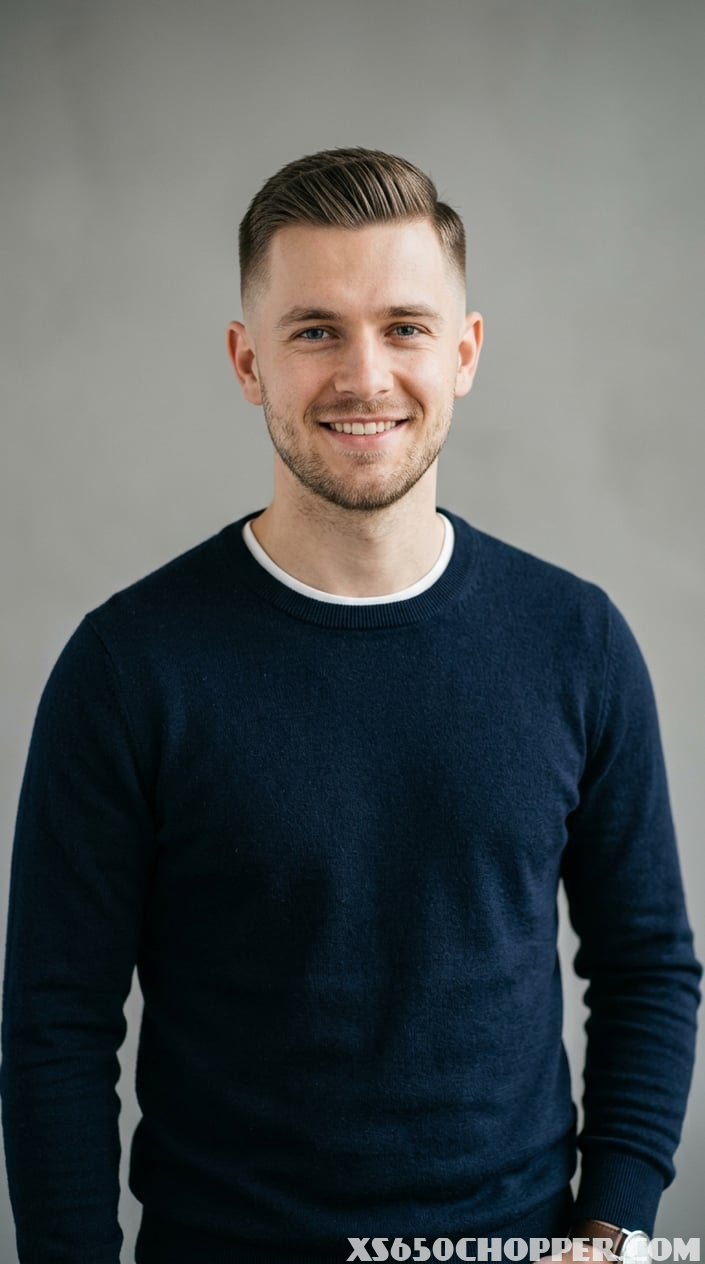 A young man with short hair wearing a smart casual outfit, looking confidently at the camera against a plain background.