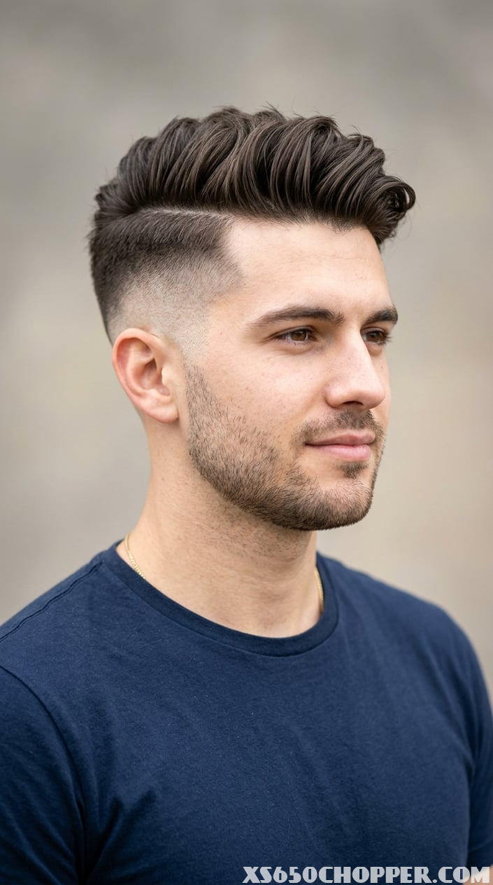 A young man with short sides and longer hair on top, looking slightly to the side against a neutral background.