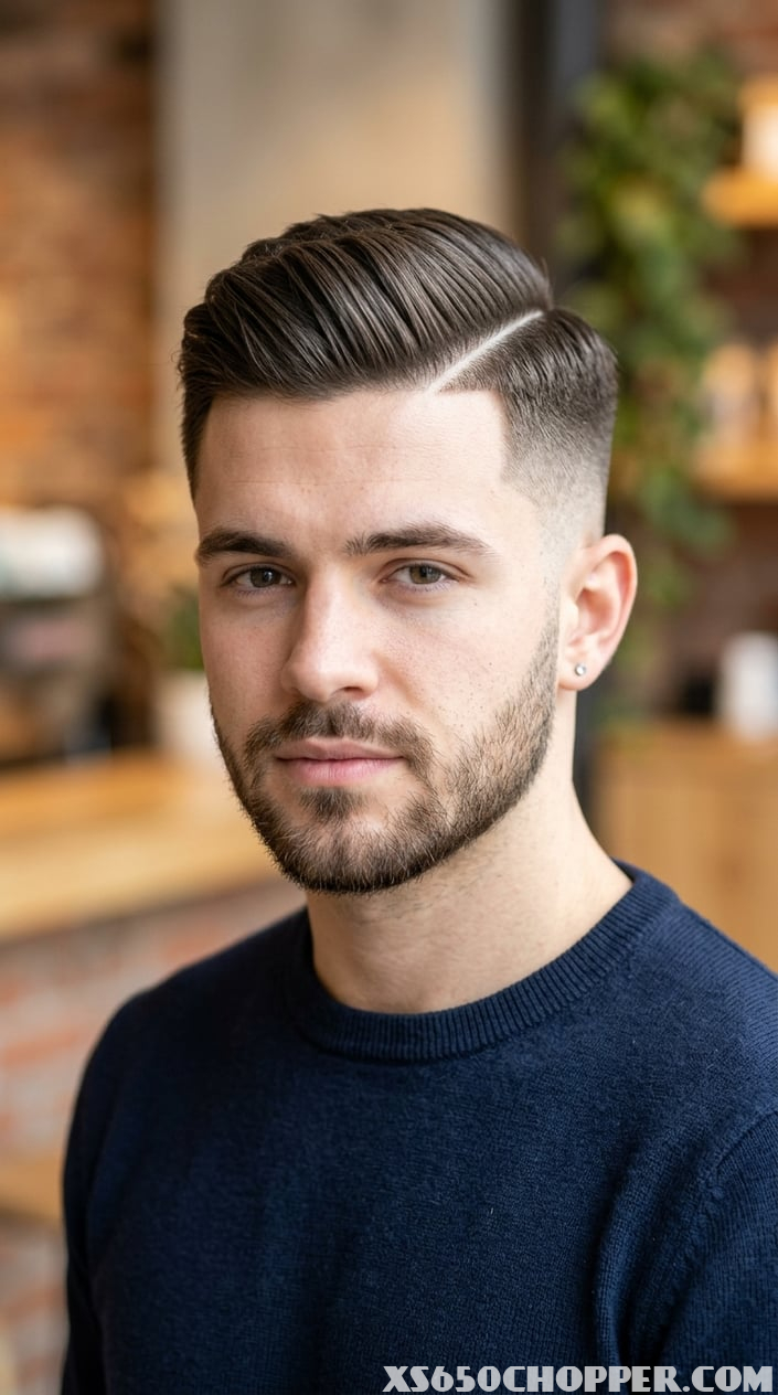 Portrait of a young man with a neatly styled haircut and a clean-shaven face, looking confidently at the camera.