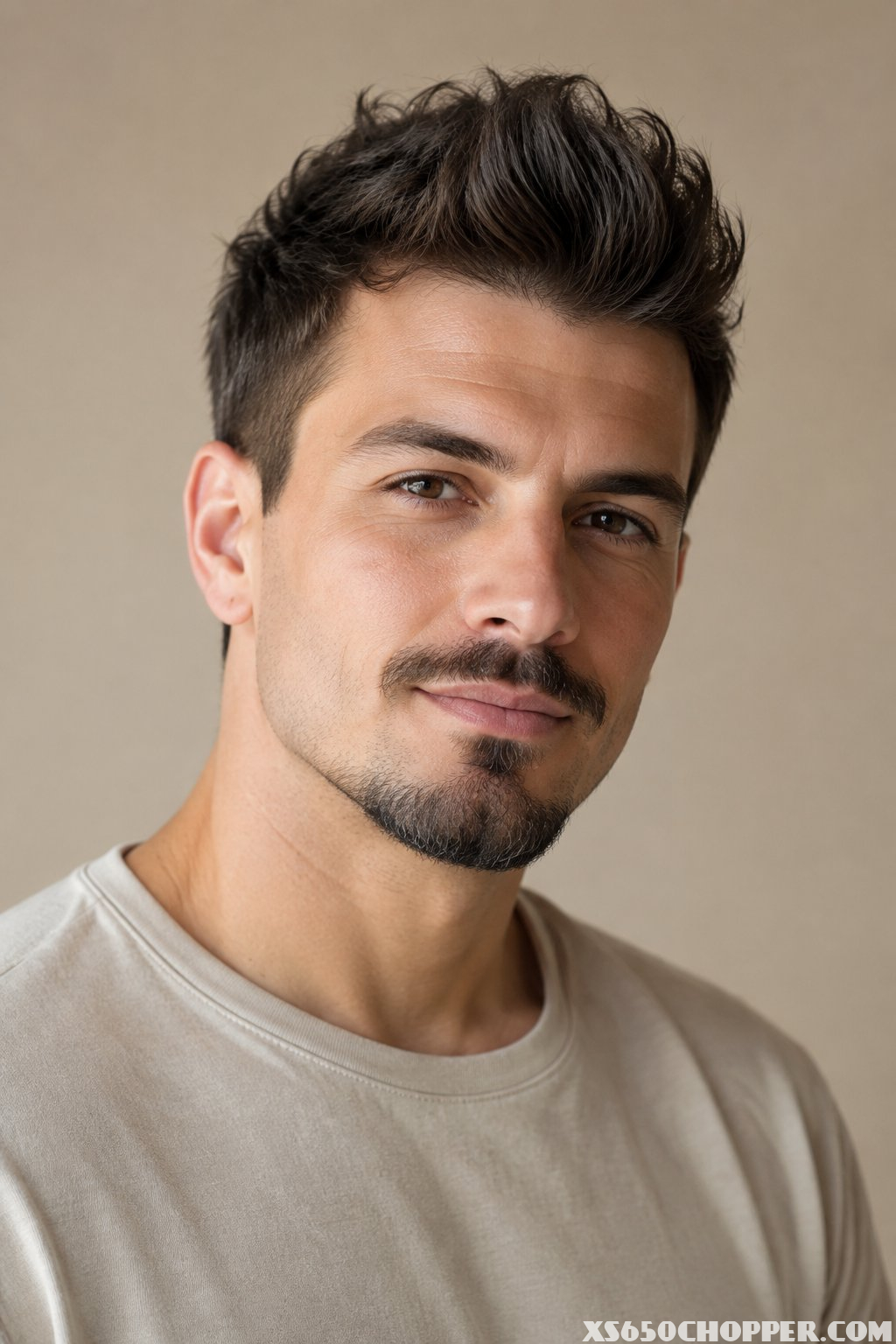 A man poses for a portrait against a plain background.