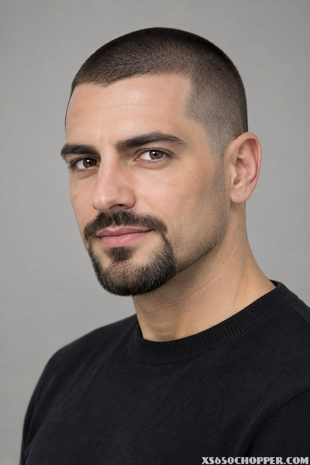 A man poses for a portrait against a plain background.