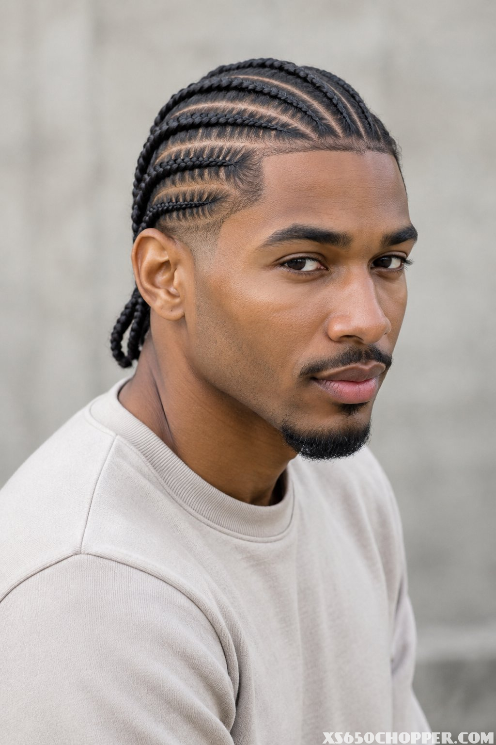A man with braided hair posing for a portrait.