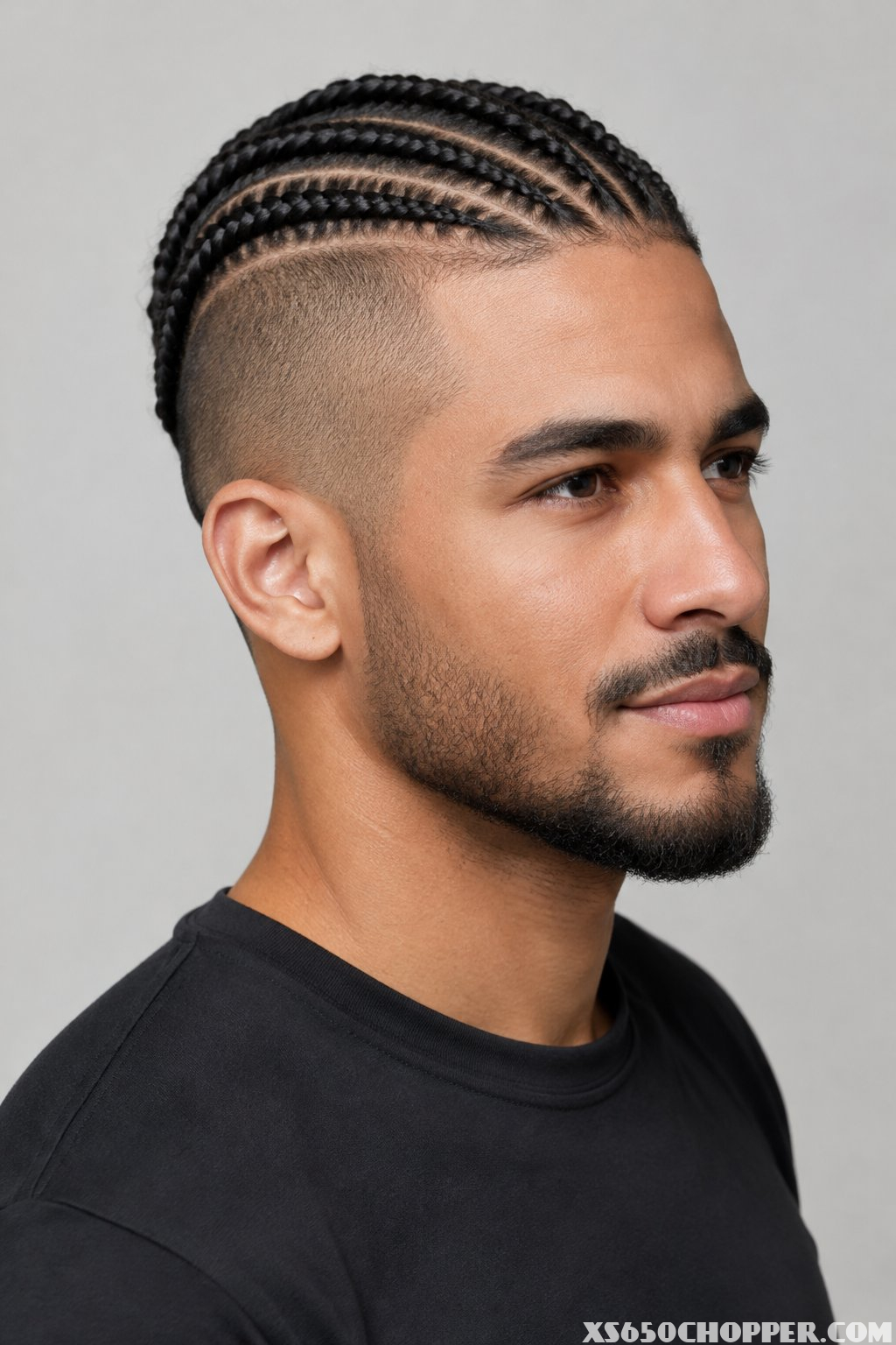 A man with braided hair looks toward the camera.