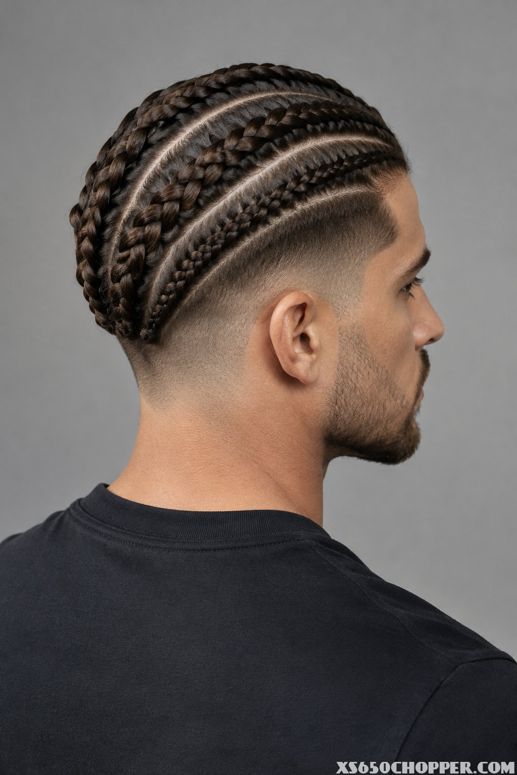 A man with braided hair viewed from behind.