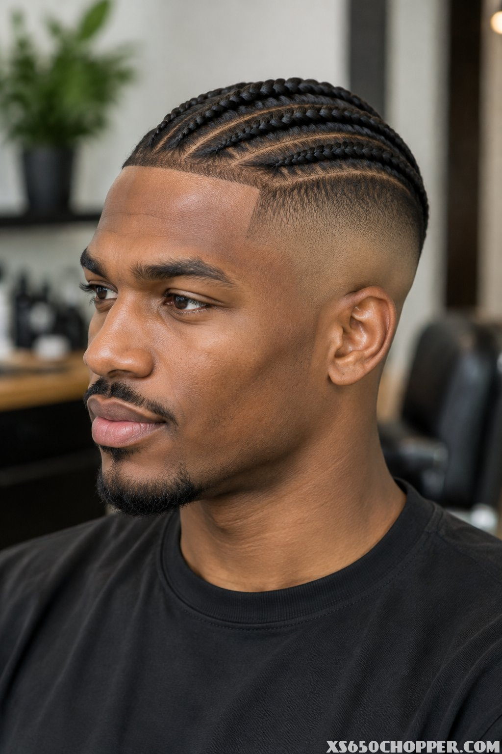A man poses in a barbershop.