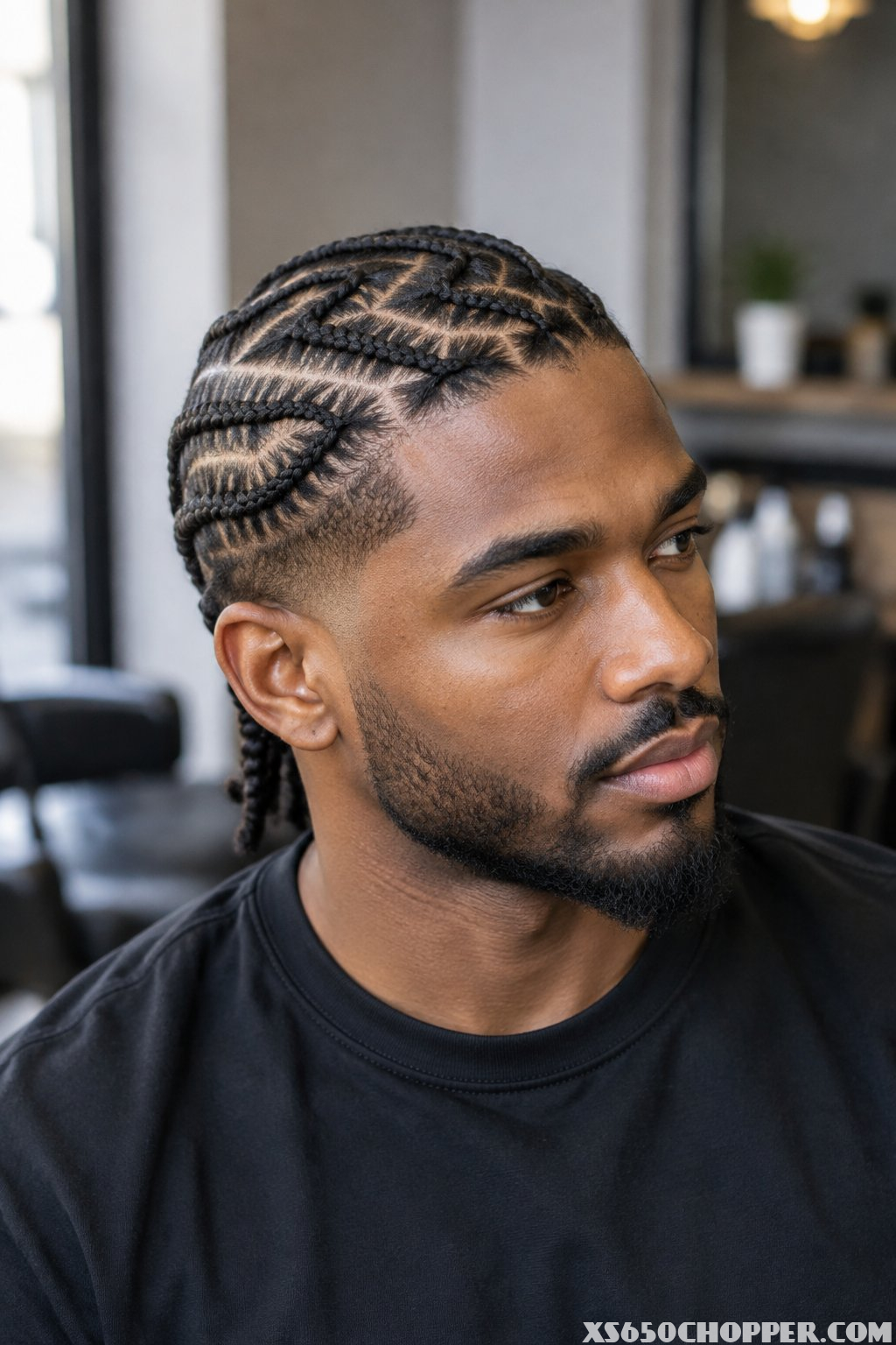 A man poses in a barbershop.