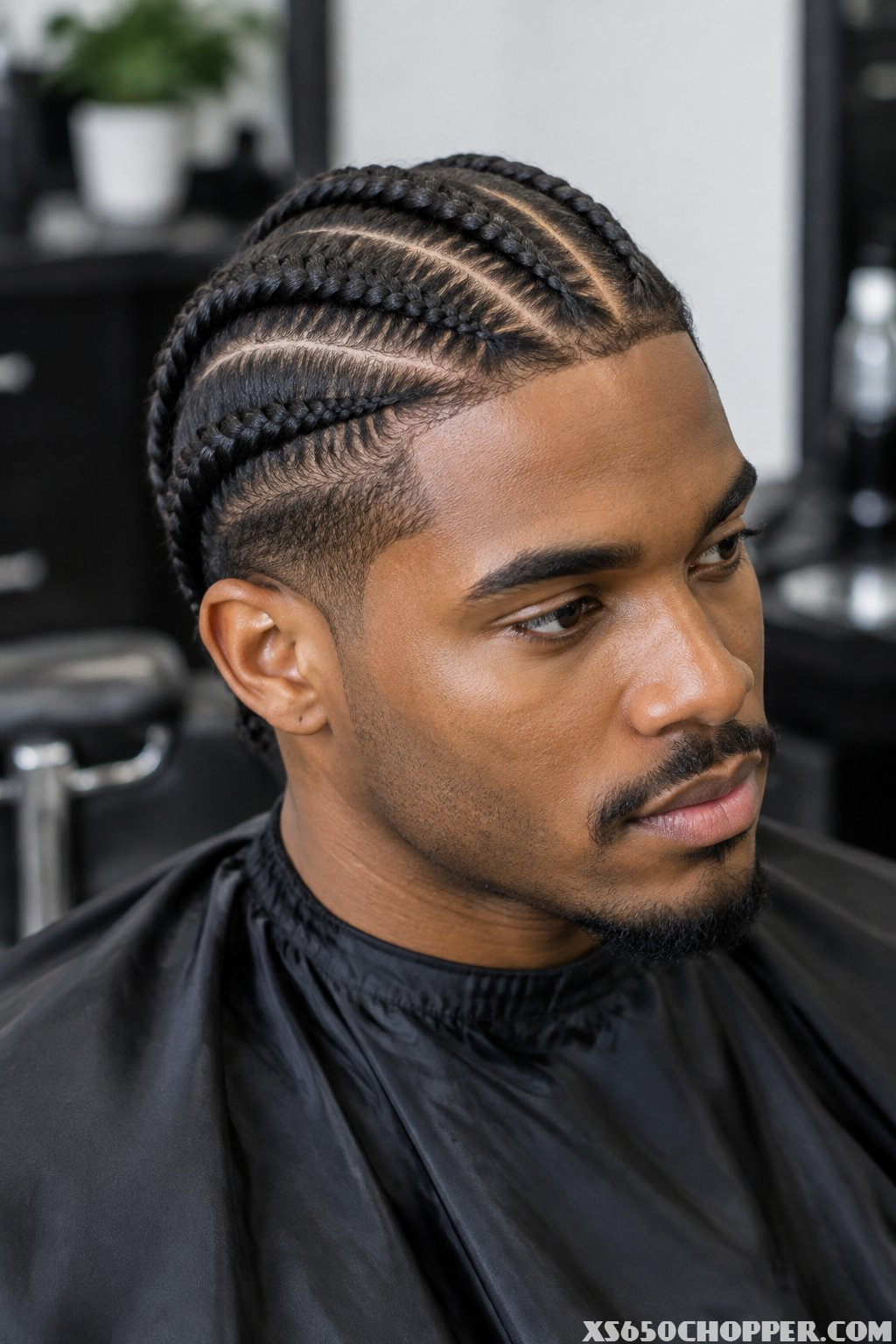 A man sits in a barbershop.